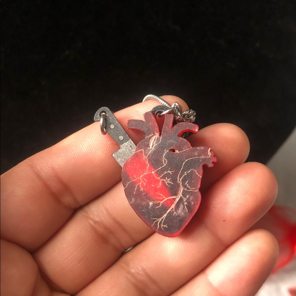 Red Anatomical Heart Pendant Necklace on Silver Chain - Women Jewelry - Picture 11 of 12
